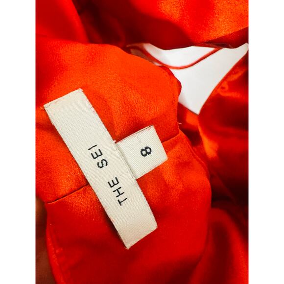 THE SEI Poppy Orange Asymmetric Cut Out Bodice High Waist Wrap Skirt Dress sz 8 - Picture 9 of 13